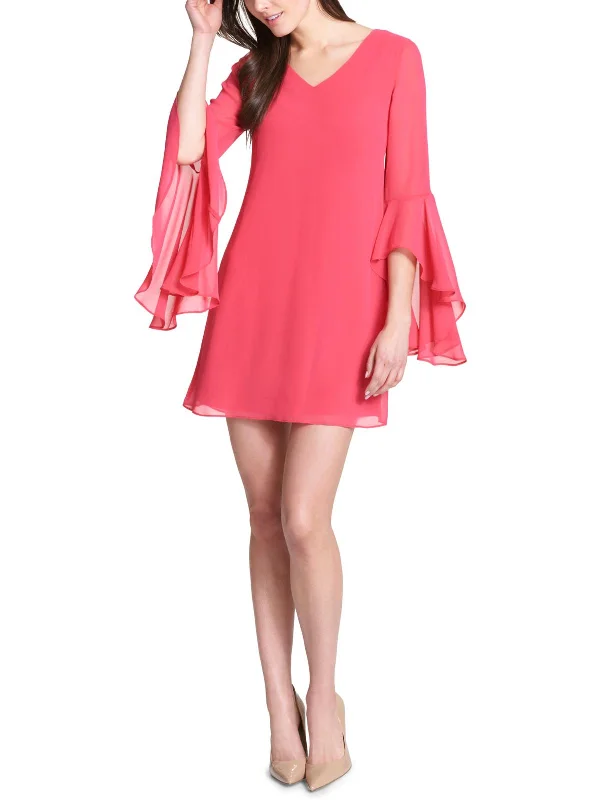 Womens Bell Sleeves Mini Shift Dress