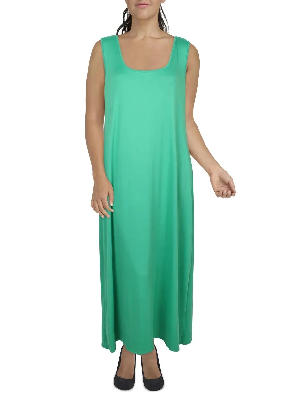 Plus Womens Sleeveless Scoop Neck Midi Dress