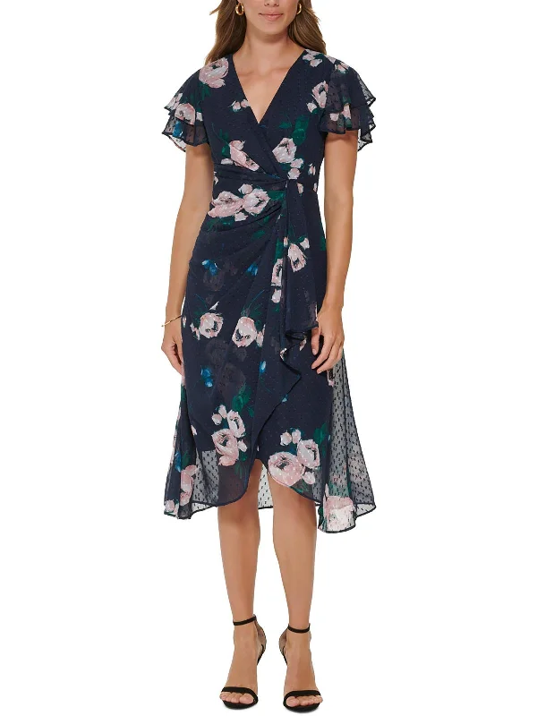 Womens Chiffon Floral Print Wear To Work Dress