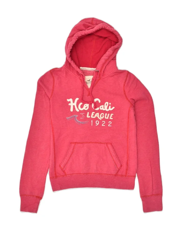 HOLLISTER Womens Graphic Hoodie Jumper UK 10 Small Pink Cotton