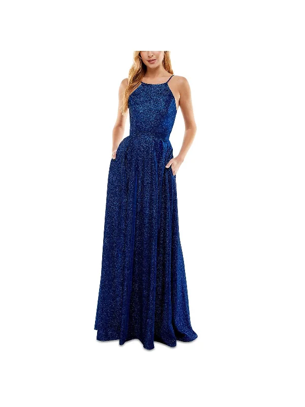 Juniors Womens Glitter Sleeveless Evening Dress