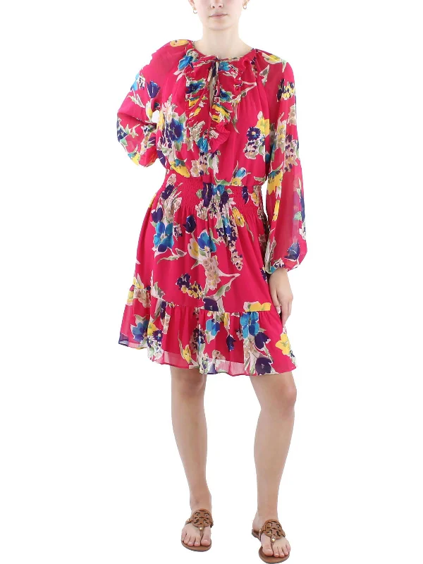 Womens Floral Print Polyester Fit & Flare Dress