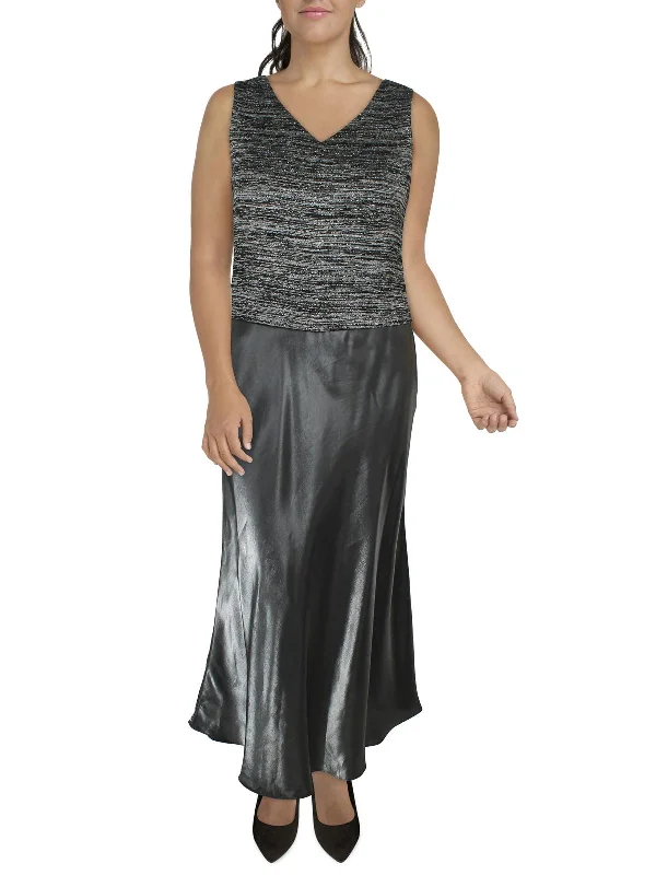 Womens Mixed Media Long Evening Dress