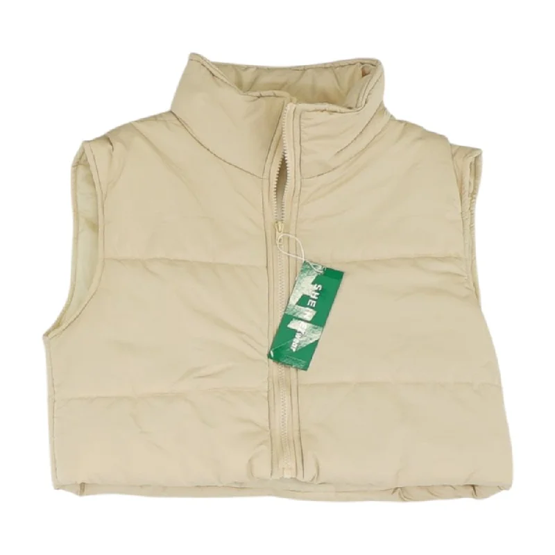 Beige Solid Puffer Vest