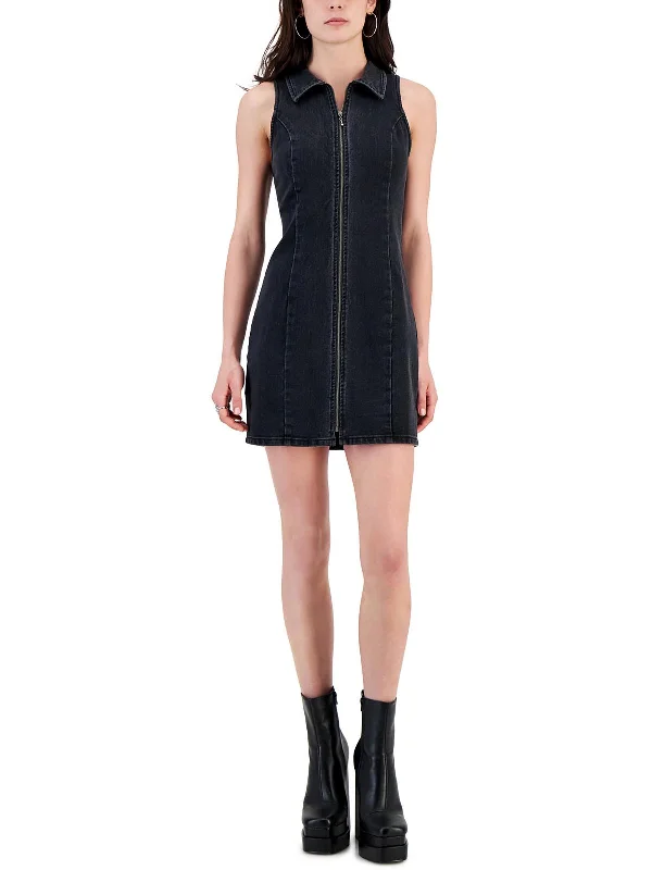 Womens Solid Denim Mini Dress