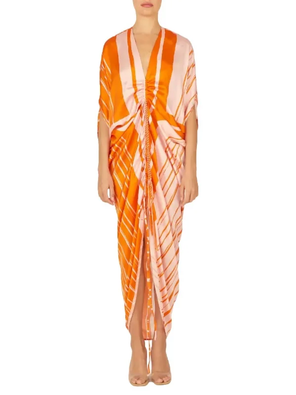 Cloister Dress In Orange Pink Stripes