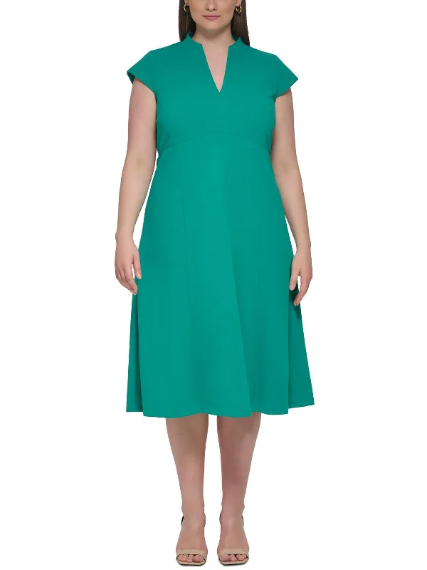 Plus Womens Below Knee A-Line Midi Dress