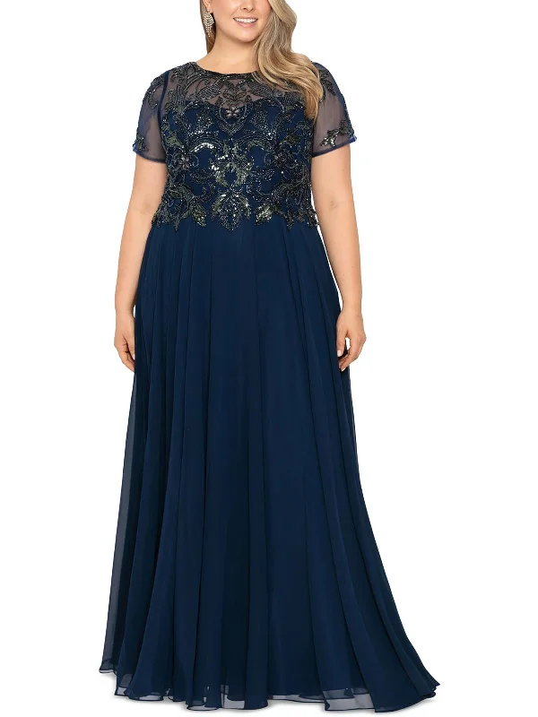 Plus Womens Chiffon Maxi Evening Dress