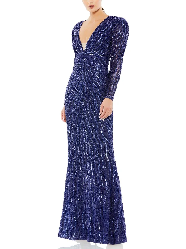 Womens Embellished Trumpet Evening Dress