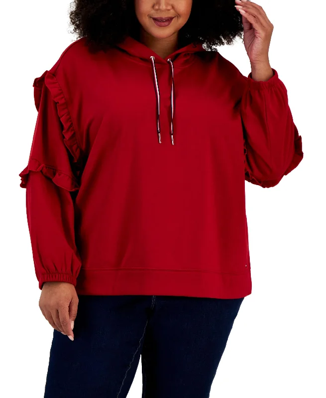 Plus Size Ruffled-Sleeve Hoodie