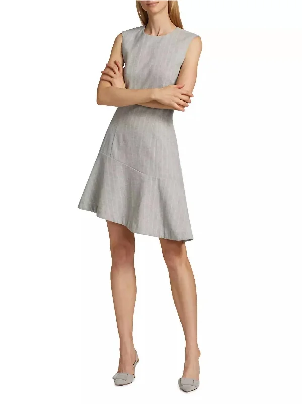 Mei Sleeveless Asymmetrical Hem Dress In Grey/white