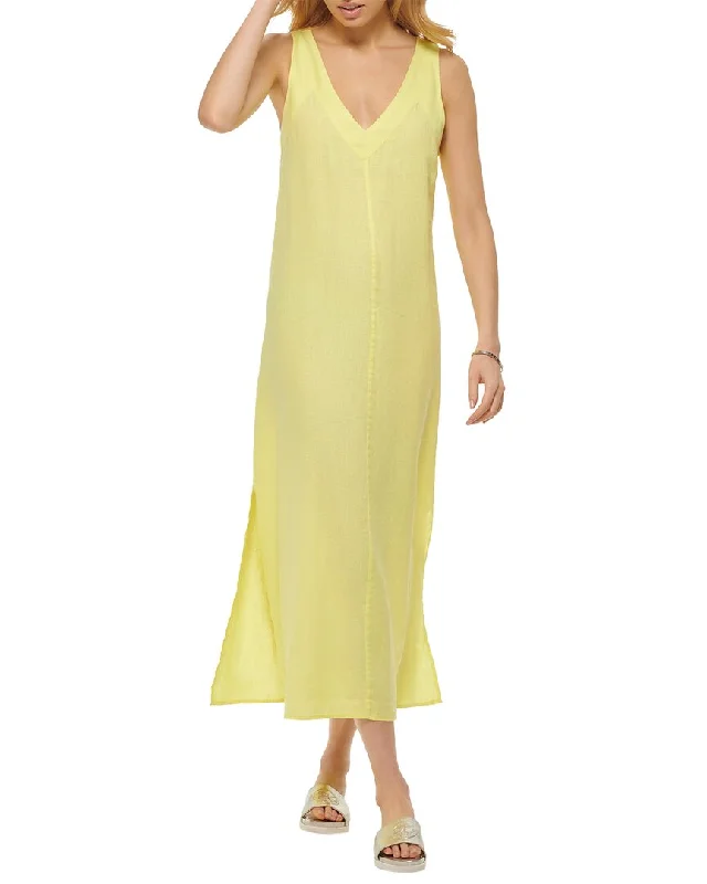 DKNY V-Neck Linen Maxi Dress