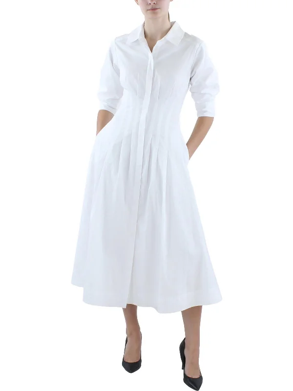 Jazz Womens Pleated Midi Shirtdress