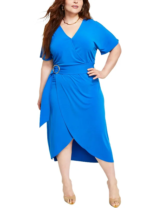 Plus Womens Solid Polyester Maxi Dress