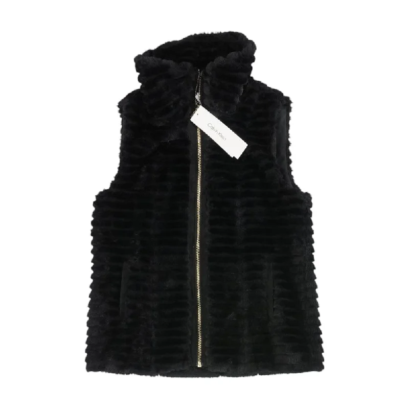 Black Solid Faux Fur Vest