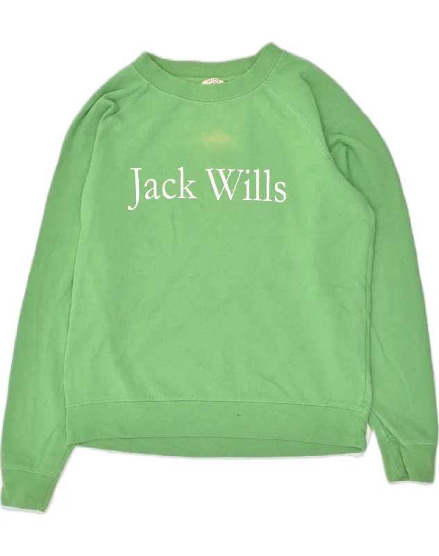 JACK WILLS Womens Loose Fit Graphic Sweatshirt Jumper UK 8 Small Green