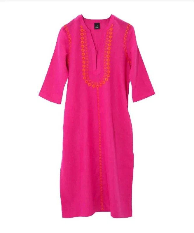 Women's Catalina Embroidered Caftan In Hibiscus