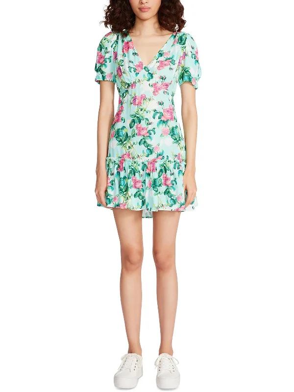 Womens Floral Print Tiered Mini Dress