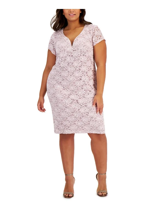 Plus Womens Lace boning Midi Dress