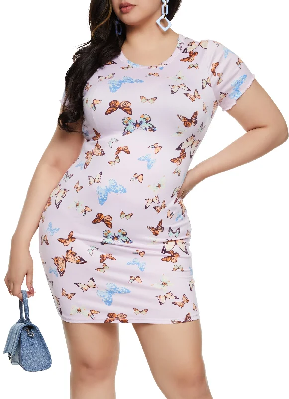 Plus Size Butterfly Printed T Shirt Dress