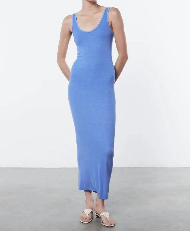 Silk Knit Maxi Tank Dress In Blue