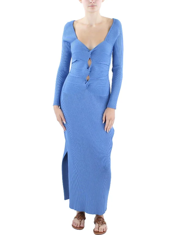 Melissa Womens Cut-Out Maxi Sweaterdress