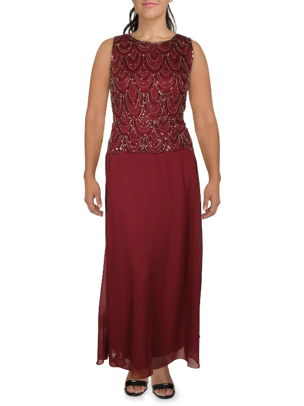 Womens Chiffon Beaded Evening Dress