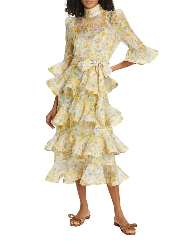 Harmony Tiered Midi Dress In Citrus Garden Print