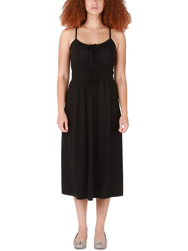 Womens Drawstring Tie Front Midi Dress