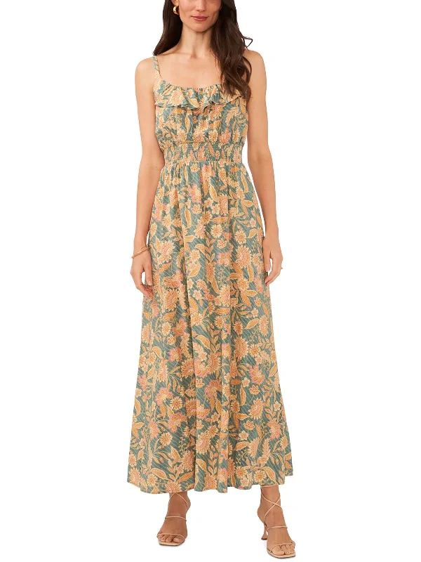 Womens Floral Print Ruffled Maxi Dress