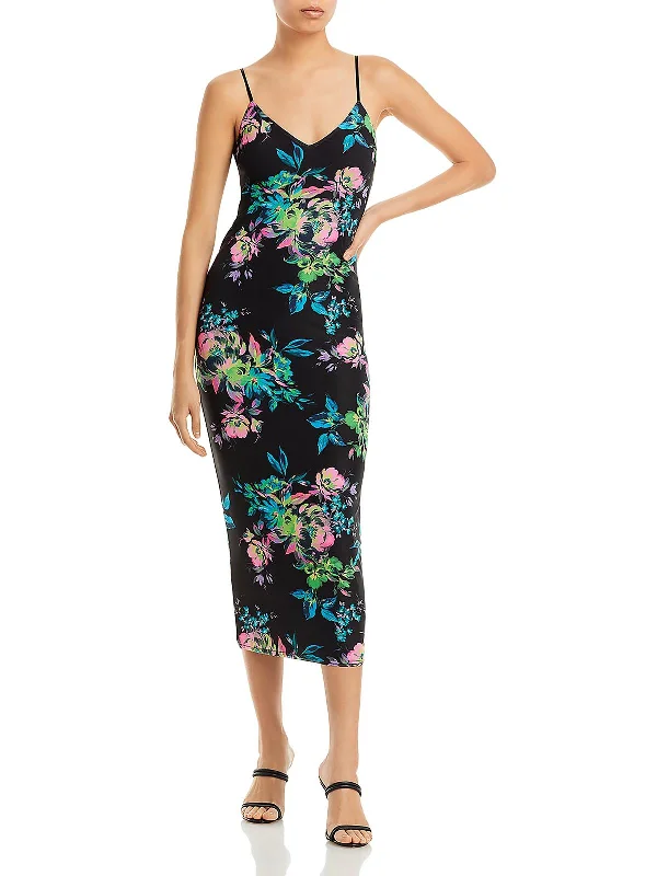 Womens Floral Print Mesh Slip Dress