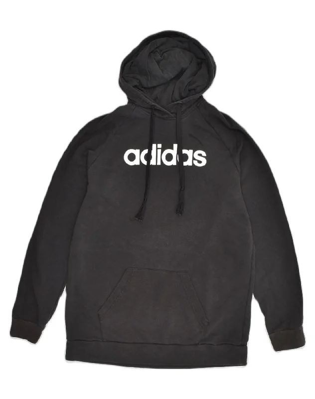 ADIDAS Womens Longline Graphic Hoodie Jumper UK 8-10 Small  Black Cotton