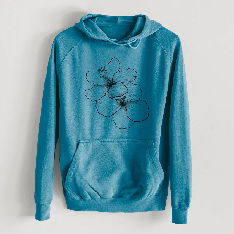 Hibiscus Flowers  - Mid-Weight Unisex Vintage 100% Cotton Hoodie