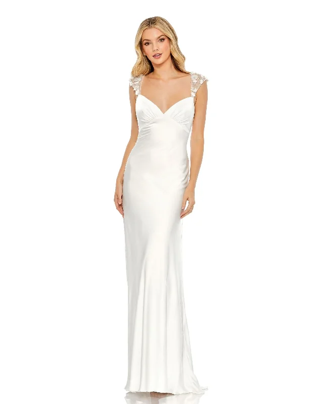 White Embellished Empire Waist Column Gown