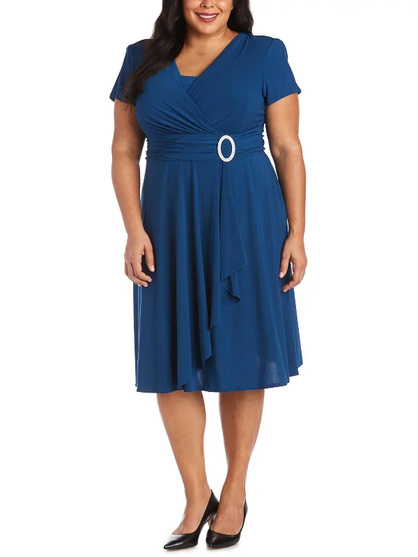 Plus Womens Matte Jersey Short Sleeves Cocktail Dress