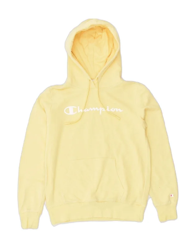 CHAMPION Womens Graphic Hoodie Jumper UK 10 Small Yellow Cotton