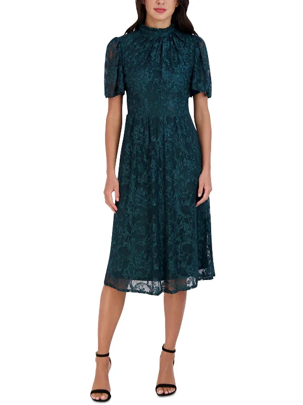 Womens Lace Midi Fit & Flare Dress