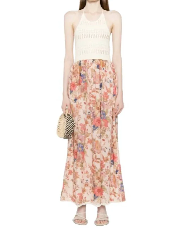 August Halterneck Maxi Dress In Natural / Multi