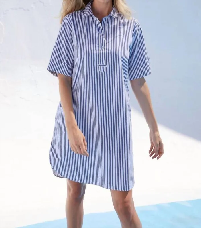 Leonie Pinstriped Shirt Dress In White/blue