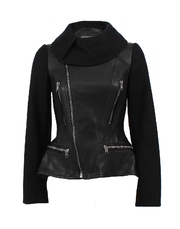 High Neck Leather Biker Jacket