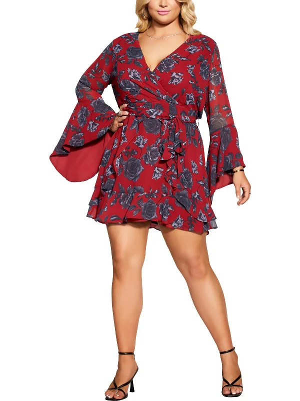 Plus Ariarne Womens Floral Mini Cocktail And Party Dress