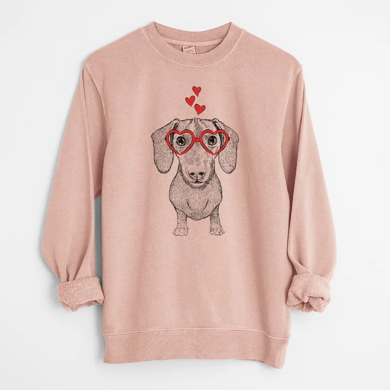 Valentine Ernie the Mini Dachshund - Unisex Pigment Dyed Crew Sweatshirt