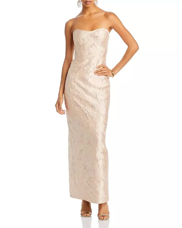 Camellia Jacquard Strapless Gown In Champagne