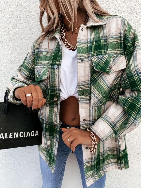 Brown Plaid Shirt Long Sleeve Loose Casual Plaid Jacket