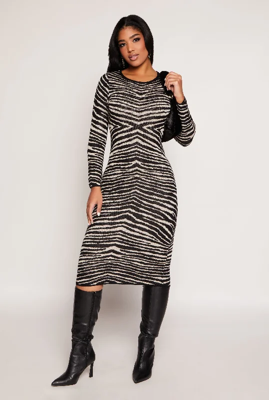 Almost Famous Zebra Lace Up Back Sweater Dress