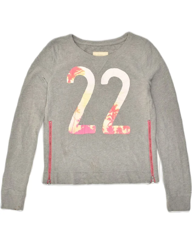 HOLLISTER Womens Graphic Sweatshirt Jumper UK 8 Small Grey Cotton