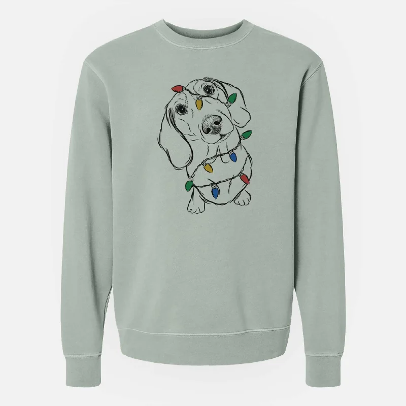 Christmas Lights Bill the Dachshund - Unisex Pigment Dyed Crew Sweatshirt