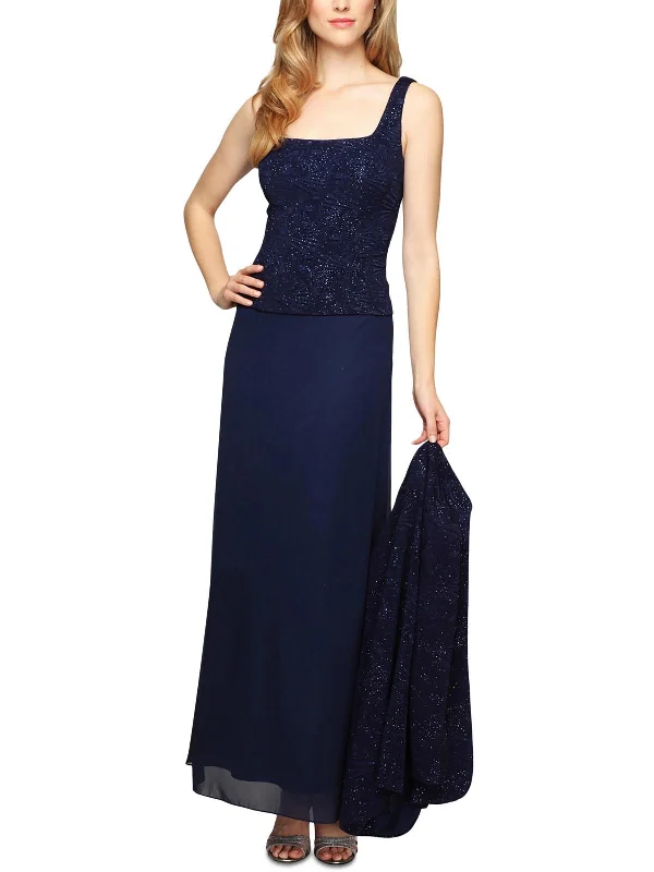 Womens Lace Glitter Evening Dress