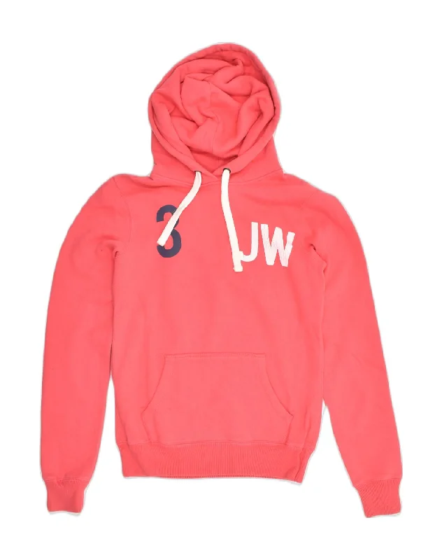 JACK WILLS Womens Graphic Hoodie Jumper UK 8 Small Pink Cotton