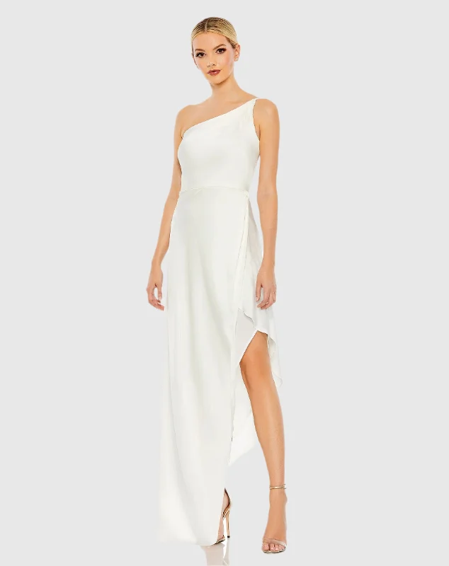 White One Shoulder Hi-Low Draped Charmeuse Dress - FINAL SALE